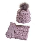 Completo invernale da donna, cappello da bambina, sciarpa, guanti, rosa
