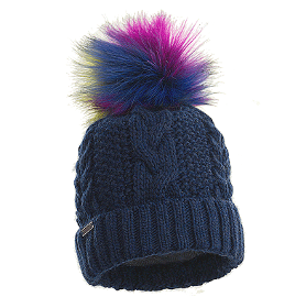 Cappello in lana blu navy con pompon