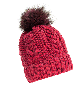 Cappello in lana rosa con pompon
