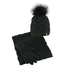 Set cappello invernale, sciarpa e guanti neri da donna
