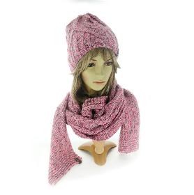 Set cappello e sciarpa rosa da donna