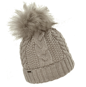 Cappello in lana cappuccino con pompon